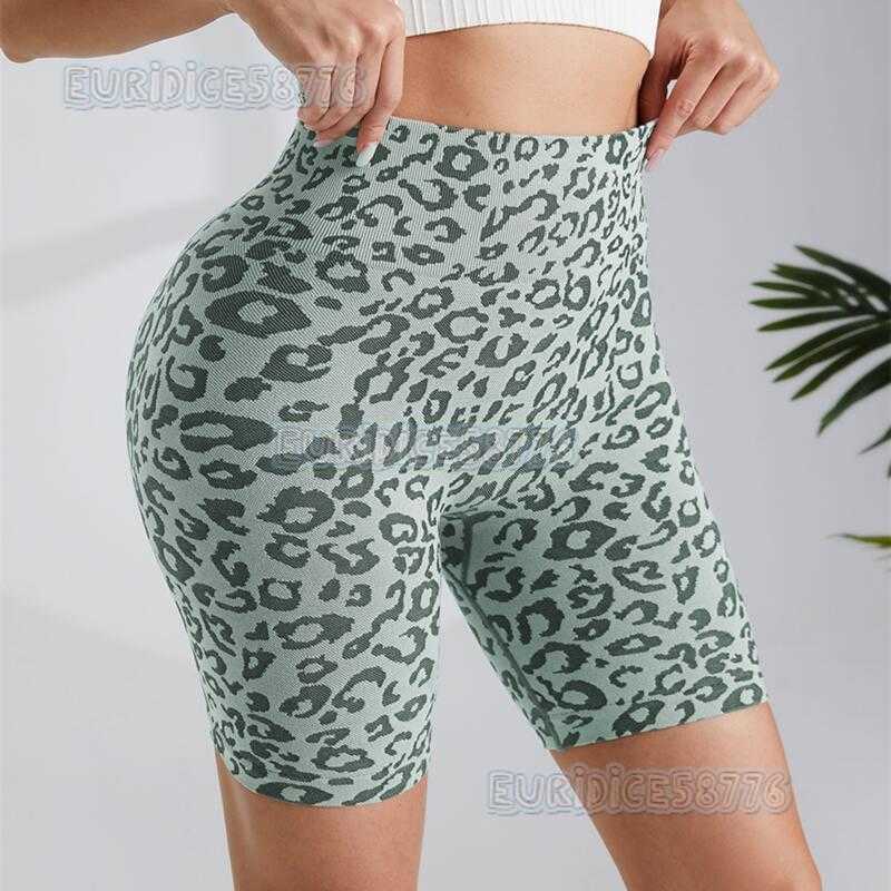 High Waist Tummy Control Leopard Print Yoga Shorts Butt Lifting Tight Outdoor Running Peach Fitness Shorts H250819