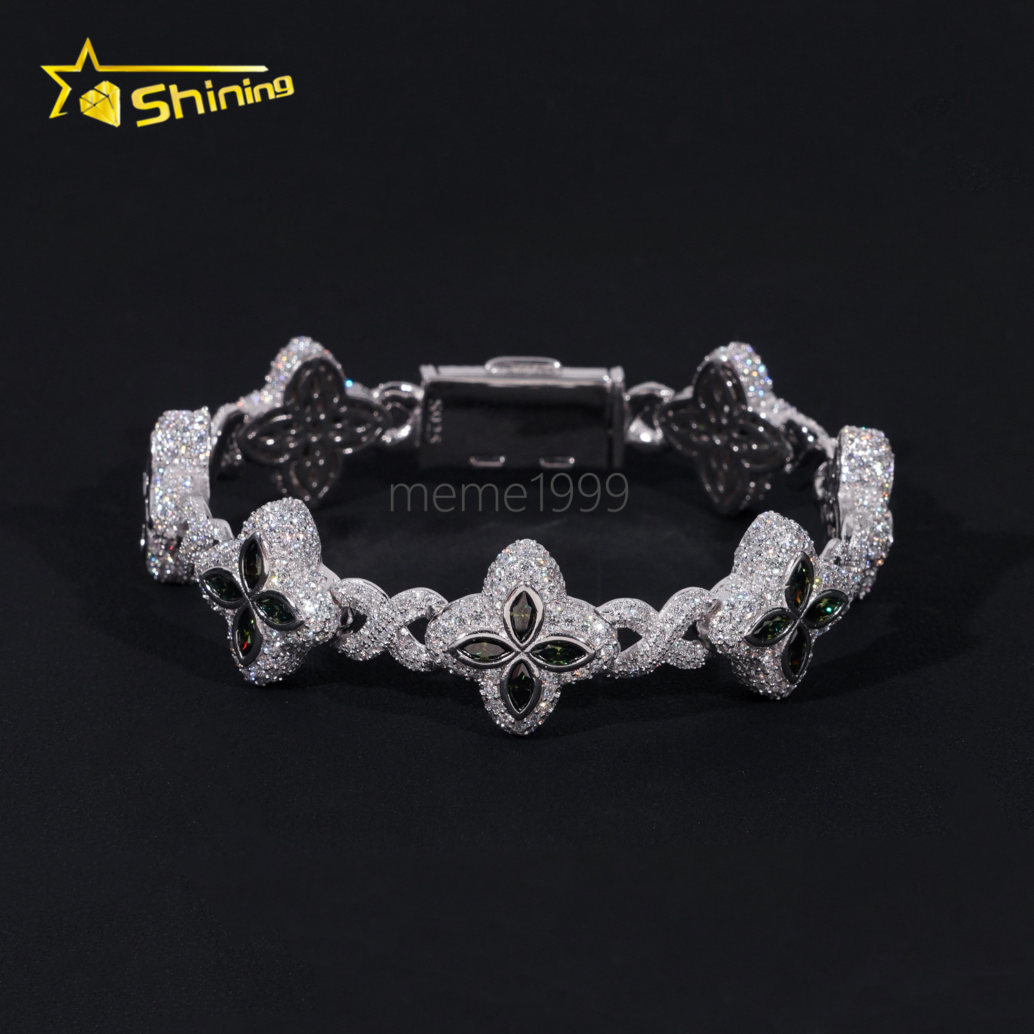 New Design Hot Sale Hip Hop Blue Green Colored Marquise 925 Sterling Silver VVS Moissanite Iced Out Bracelet Men