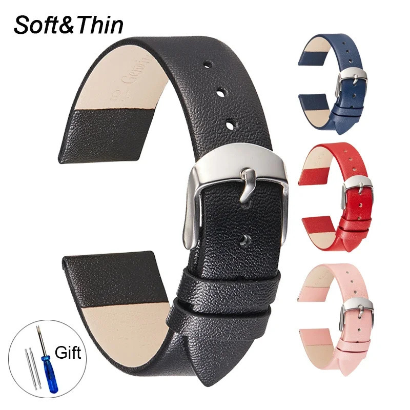 Leather Watch Band 14mm 16mm 18mm 20mm 22mm Thin Smooth Watch Straps Belt Bracelets Soft Comfortable Leather Strap 250818