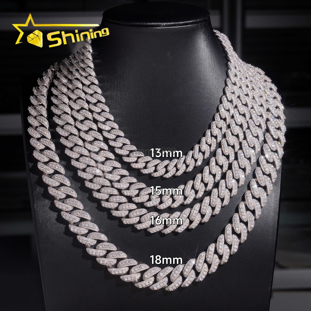 Promotion Price Pass Diamond Tester Hip Hop Necklace 13mm 15mm 16mm 18mm Three Rows 925 Silver VVS Moissanite Cuban Link Chain