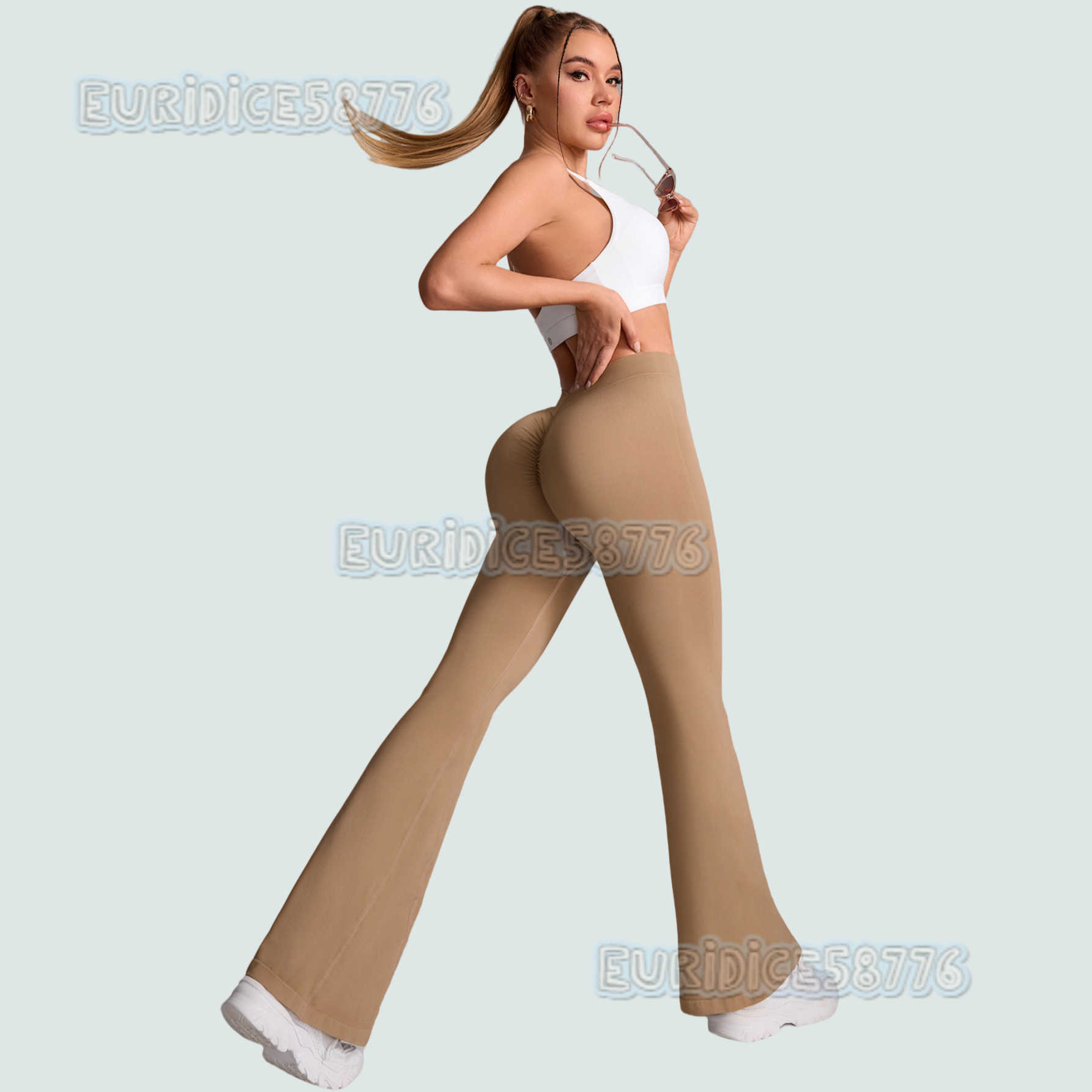 High Waist Tummy Control Yoga Pants Women Deep v Flared Peach Hip Sports Tight Pants High Elastic Running Fitness Long Pants H250819