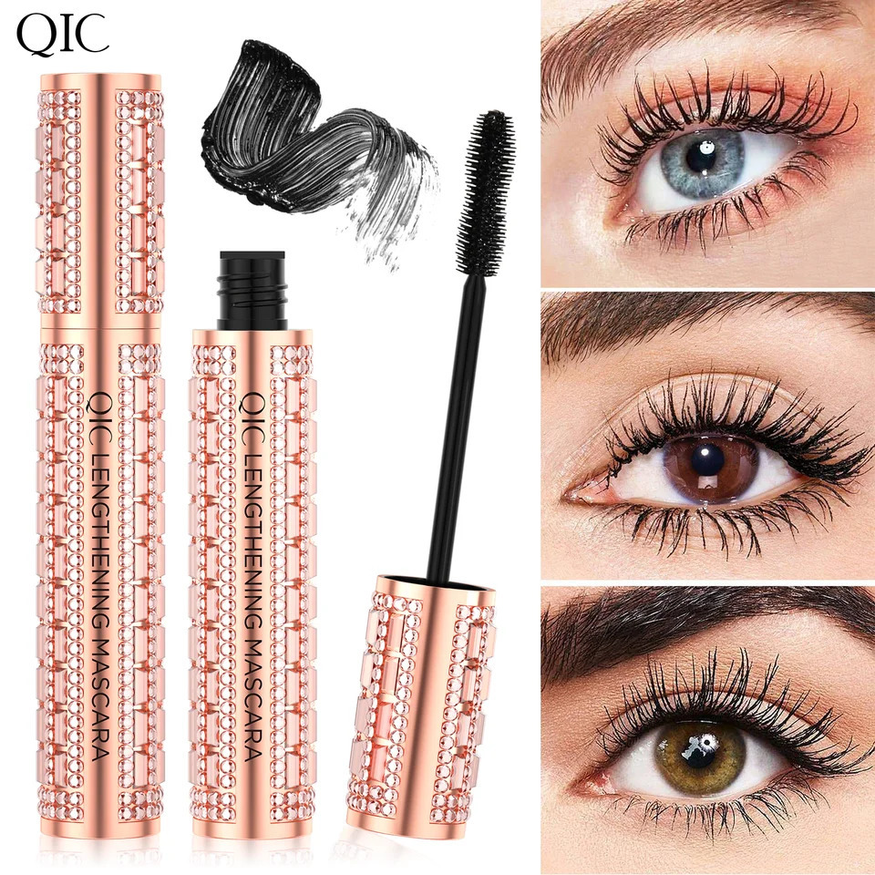 QIC Fashion Diamond 4D Mascara Waterproof Eye Make-up Cosmetics Peanut Silicone Brush Lengthening Curl Lashes Fast Dry 250818