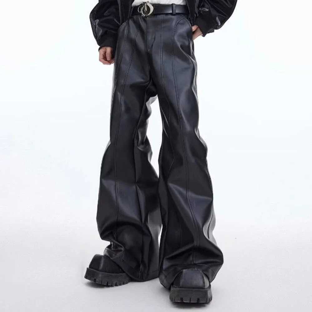 Mens PU Leather Pants Three-Dimensional Deconstruction Plain Trousers Street Wear Youth Campus Niche Casual Pants Mens Clothing W250819