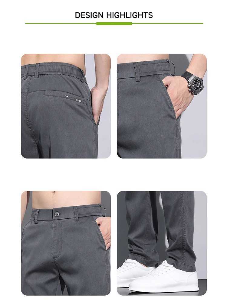 Brand Men Pants Soft Stretch Lyocell Fabric Summer Clothes Casual Pants Thin Elastic Waist Business Slim Trousers Men W250819