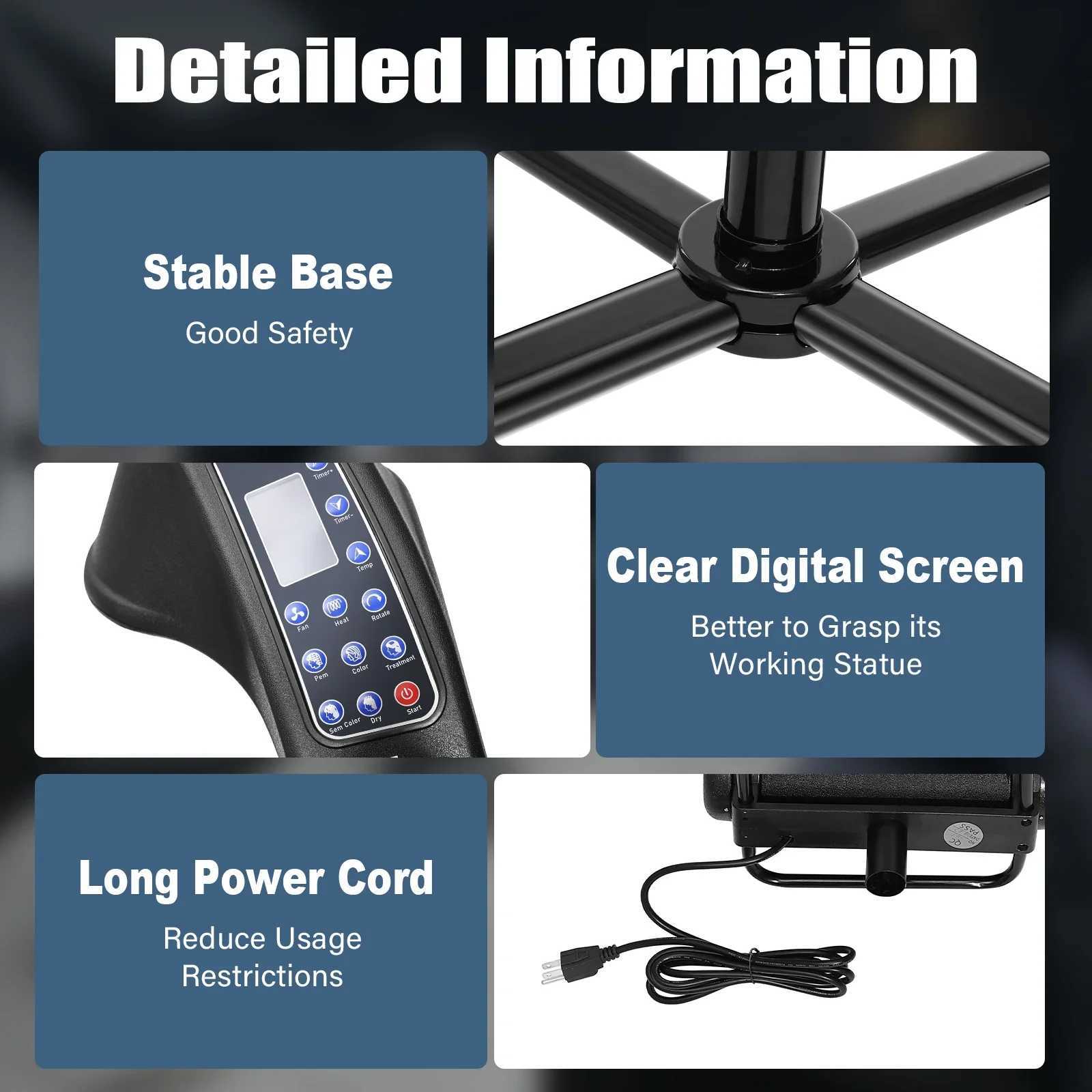 Professional Infrared Hair Dryer - Adjustable Height Temp Time Control Durable Build Easy Move Install Ideal for Salons W250819