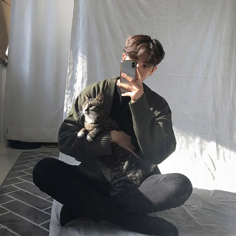 Mens Clothing Vneck Singlebreasted Wear Knitted Sweater Loose Solid Color Cardigan Coat Autumn 250819