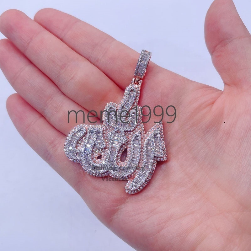14k Rose Gold Plated Sterling Silver Hip Hop Men Vvs Moissanite Diamond Iced Out Allah Pendant