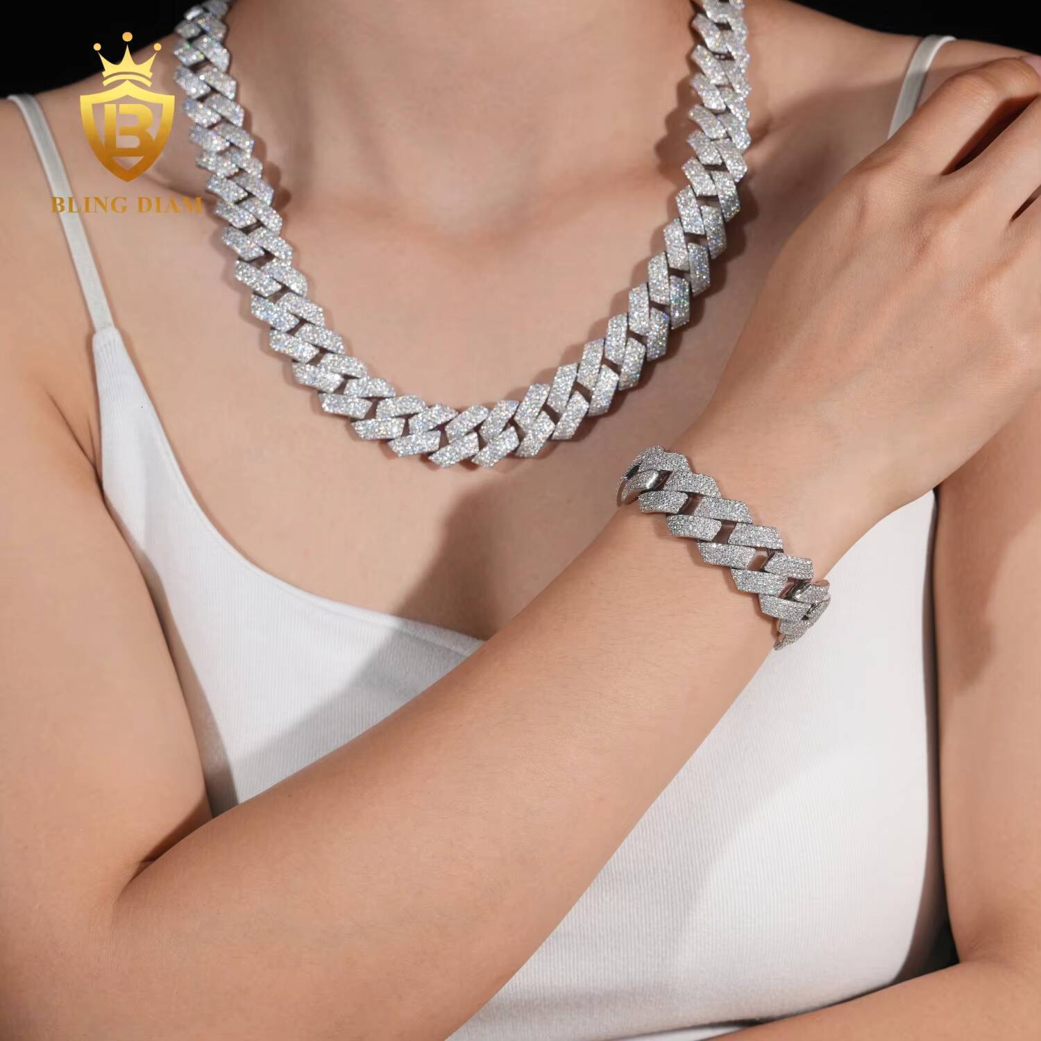 GRA Certified Classic 18mm 4 Rows Miami Hip Hop Jewelry VVS Moissanite Jewelry Necklace Cuban Link Chain for Men