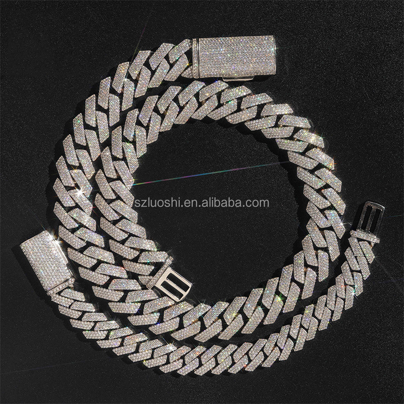 925 Sterling Silver 4Rows VVS Moissanite Diamond 18mm Hip Hop Iced Out Chunky Miami Cuban Link Chain With GRA Certificate