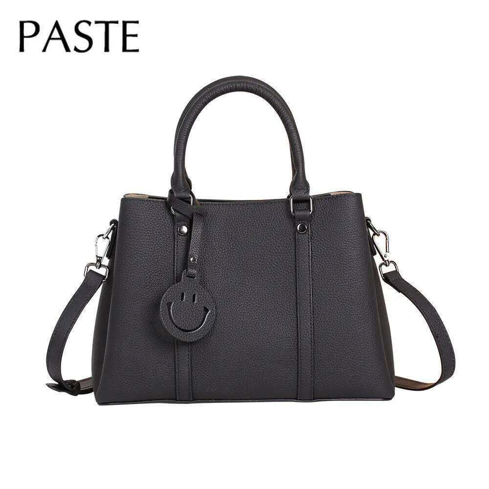 New Fashion Solid Color Cowhide Leather Women Handbag Large Capacity Single Shoulder Bag Middle Aged Mother Cross Body Tote
