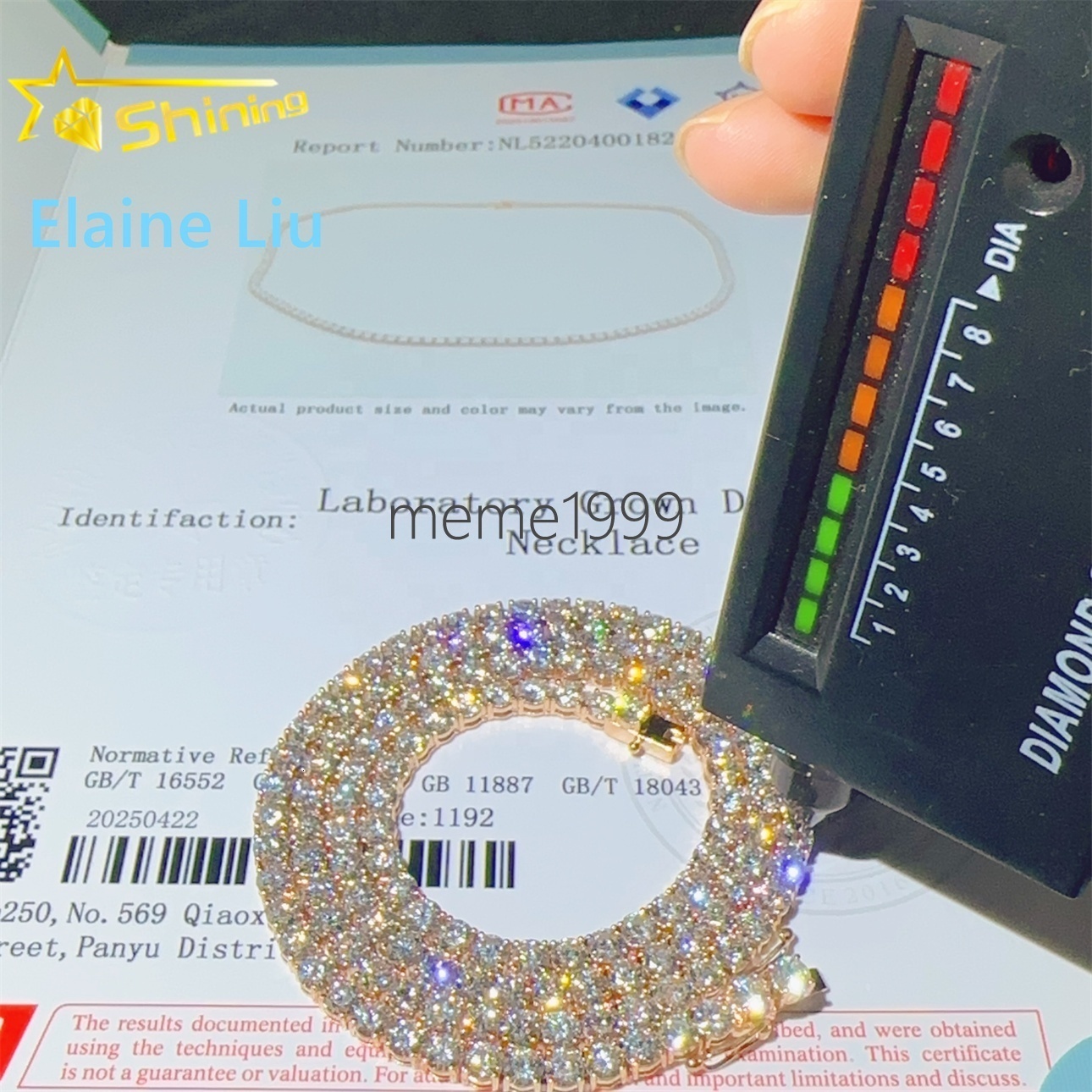 3mm Custom Luxury 10K Real Solid Gold Hip Hop Necklace Lab Grown Diamond-hpht Tennis Chain