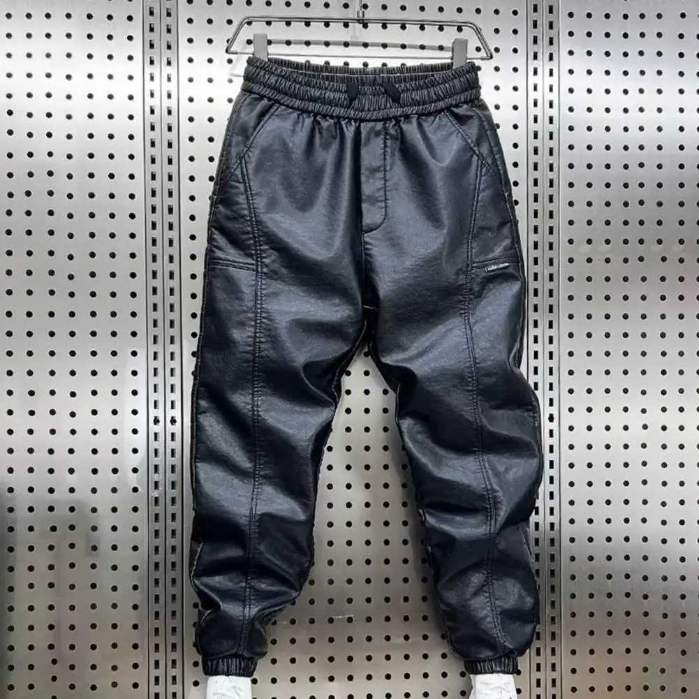 Waterproof Pants Faux Leather Trousers Windproof Waterproof Faux Leather Mens Pants with Elastic Waist Ankle-banded for Cycling W250819