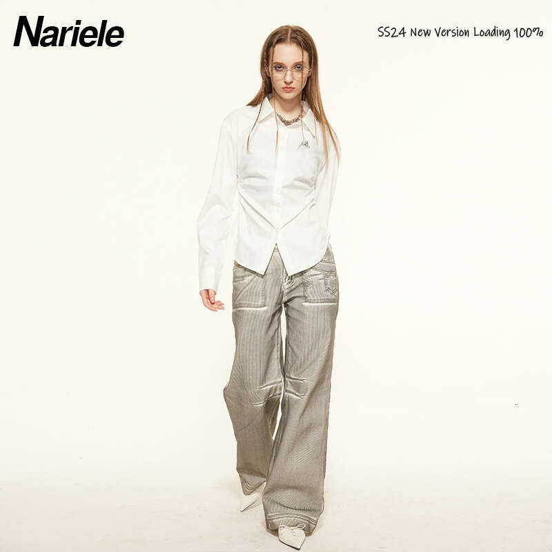 American Style Waist-Cinching Polo Collar Long Sleeve Shirt For Women, Unique Design, Niche Hot Girl Slim Fit Trendy Brand Top B5