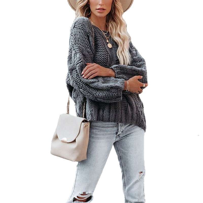 Autumn And Winter New Women's Street Style Off-Shoulder Cable Knit Pullover Loose Knitted Sweater B5