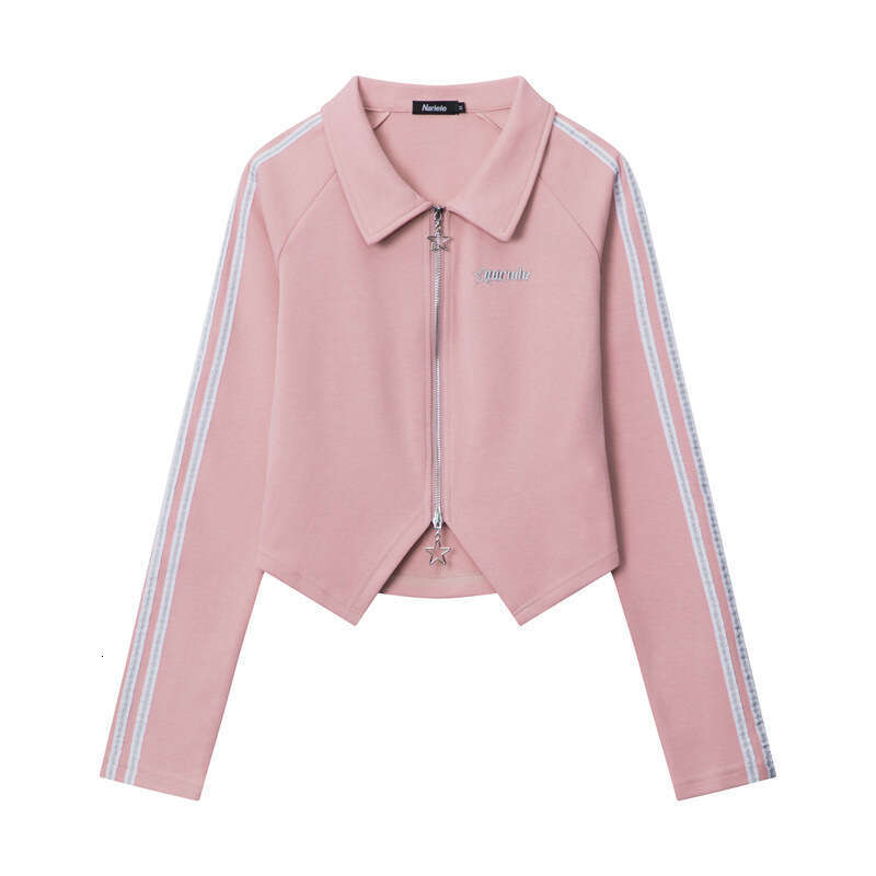 American Style New Design Turn-Down Collar Polo Shirt Hot Girl Short Top Double-Zipper B3