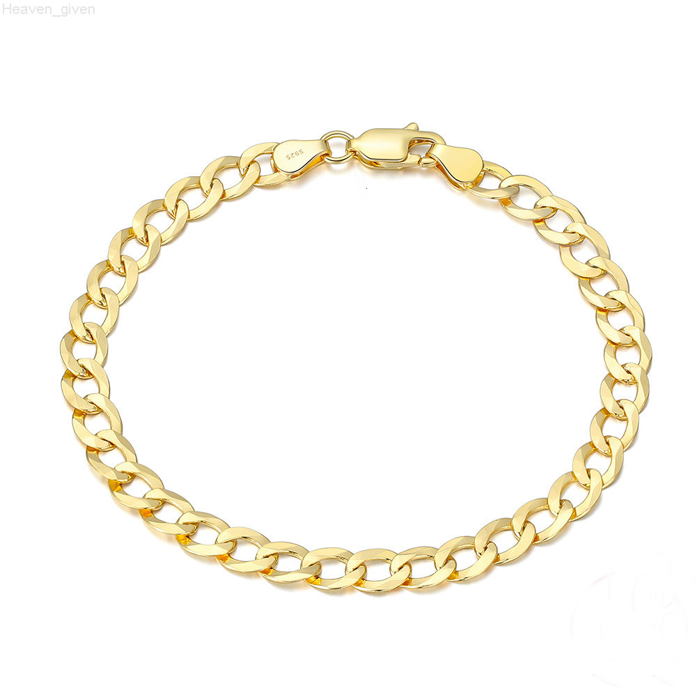 18K Gold Plated 3mm Width S925 Sterling Silver Cuban Chain Bracelet Simple Fashionable Handmade Bracelet Jewelry for Men Women