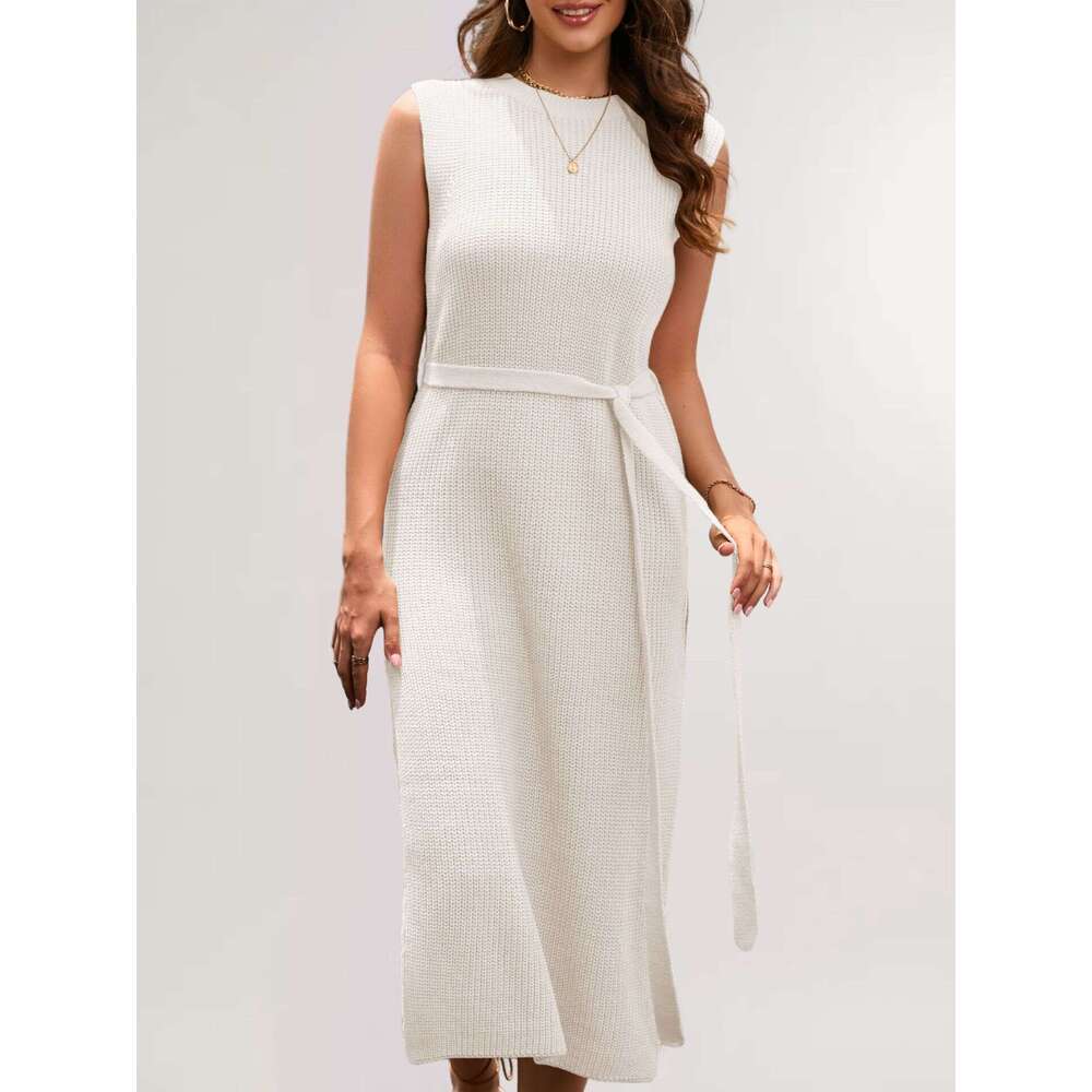 Autumn New Women's Solid Color Base Knitted Fashion Commuter Slit Dress B5
