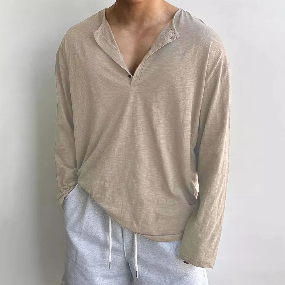 Cotton Mens Long Sleeve T-shirts for Men Blouses Korean Trend Harajuku Loose T Shirts Spring Autumn Bottoming Shirts Soft 250818
