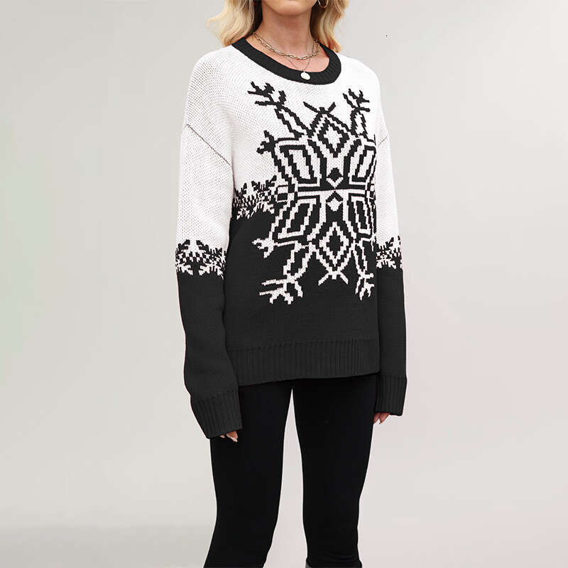 Women's Autumn And Winter Christmas Big Snowflake Casual Knitted Sweater B3