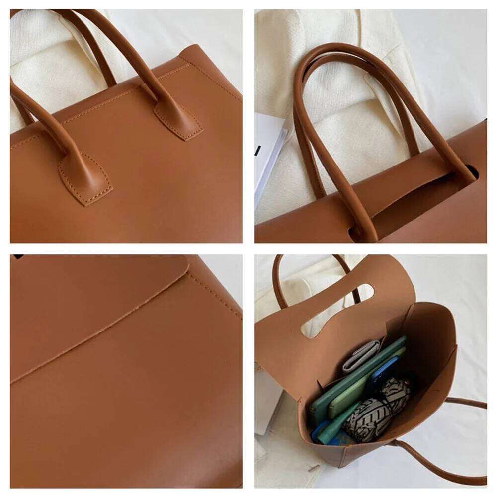 High Quality Retro Tote PU Leather Ladies Top Handle Large Capacity Trend Shoulder Bag Women Vintage Solid Color Handbag