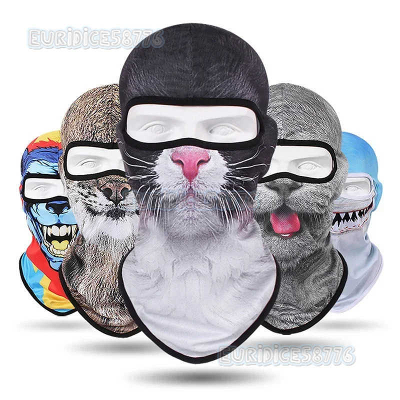 3D Cat Dog Cute Animal Print Balaclava Motorcycle Motocross Biker Head Cover Ski Snowboard Mask Helmet Hood Cap Cycling Headgear H250819