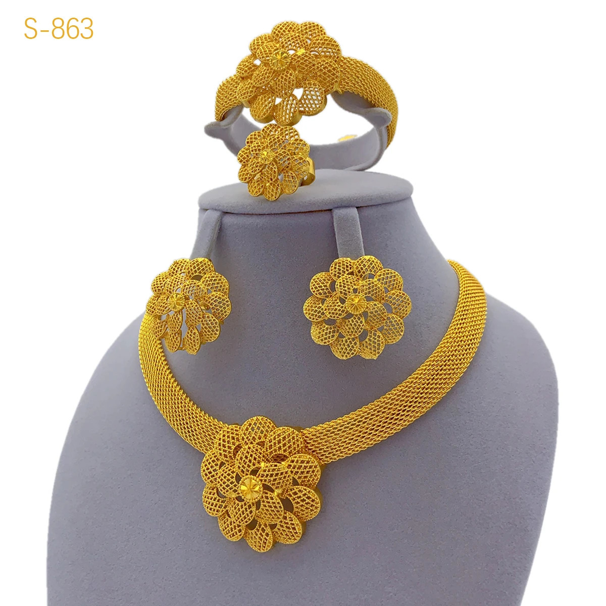 XUHUANG Flower Necklace Sets For Women Wedding Dubai Gold Plated African Jewelry Set Indian Jewellery Anniversary Gifts 250818