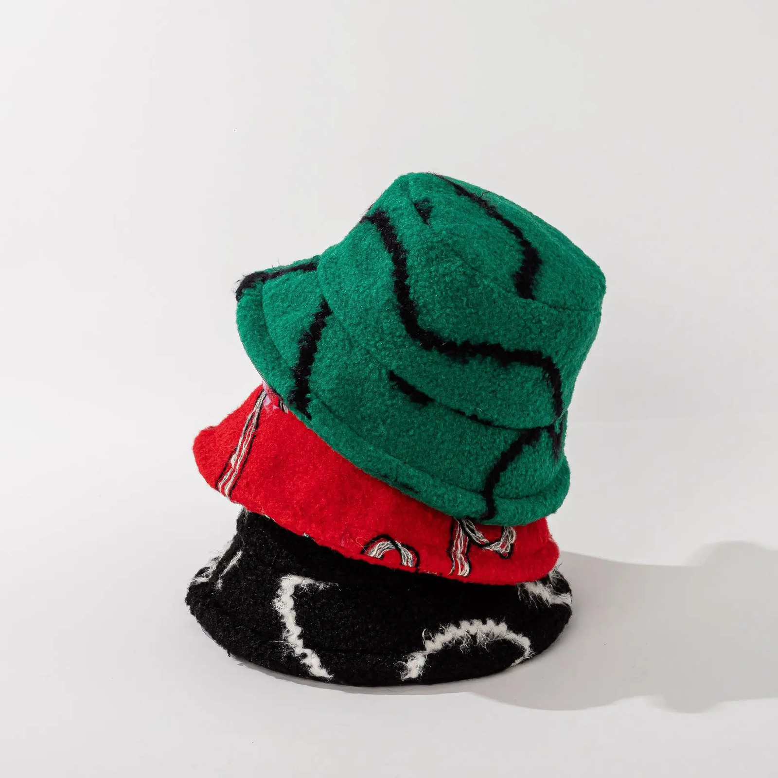 Unisex Bucket Hat Striped Women Men Fishing Fisherman Hat Autumn Winter Faux Fur Wool Outdoor Warm Panama Cap 250819