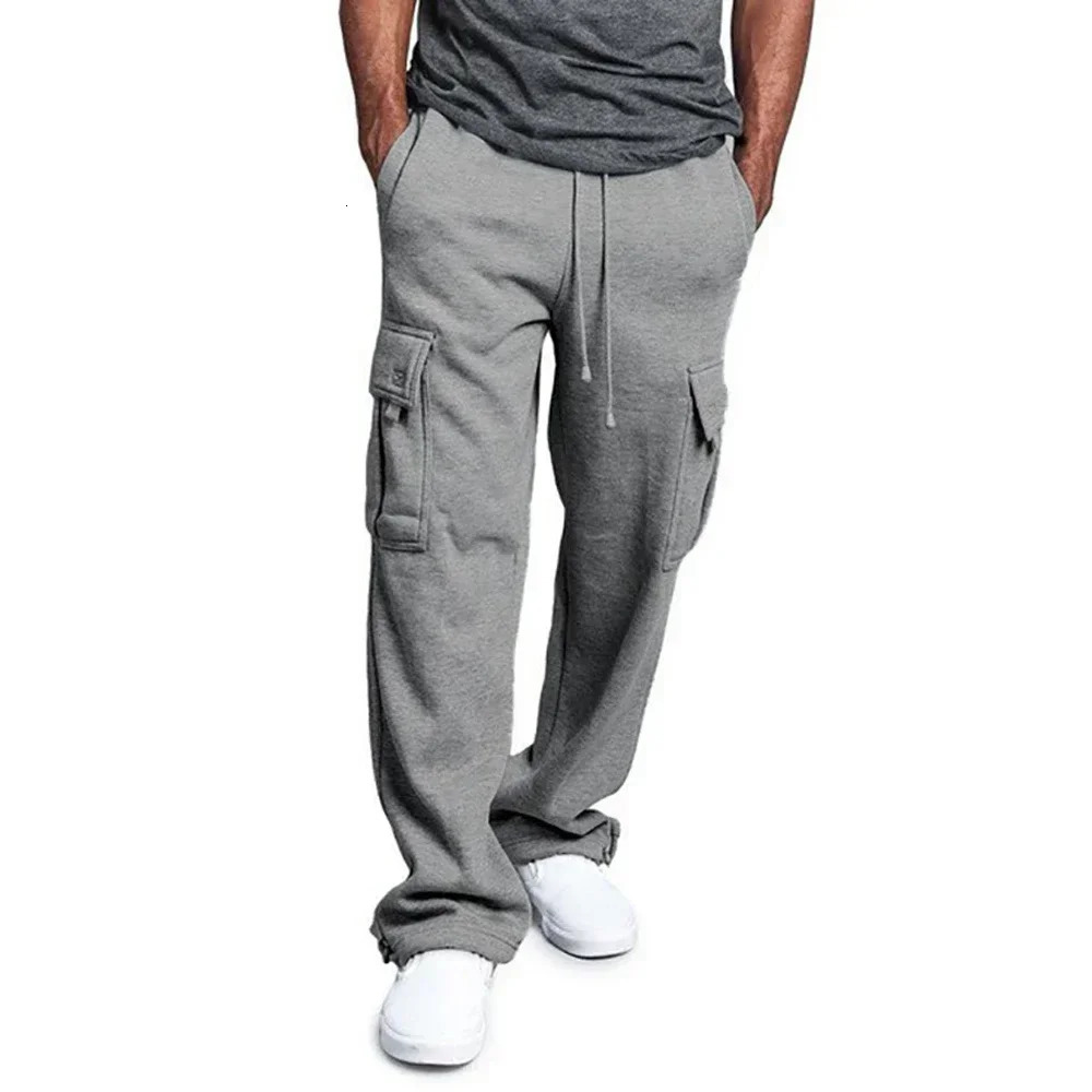 Mens Autumn-Winter Cargo Jogger Fleece Sweatpants Loose Multi-Pocket Long Trousers for Hip Hop Street Style 250819