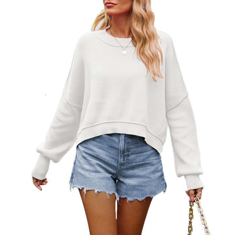 New Autumn Winter Women's Solid Color Fashion Round Neck Knitted Loose Pullover Sweater B5