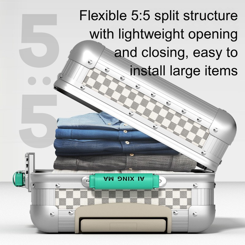 All-Aluminum & Magnesium Alloy 20 Inch Lightweight Rolling Suitcase with Durable Wheels for International Flights