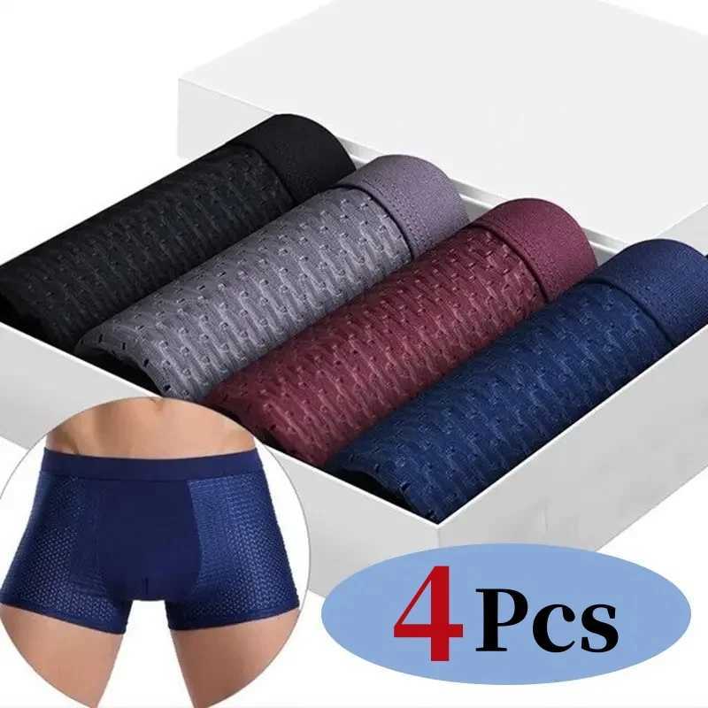 4PcsLot Mens Ice Silk Pantie Underpant Shorts Breathable Underwear Mens Antibacterial Ultrathin Shorts Plus Size L-5XL W250819