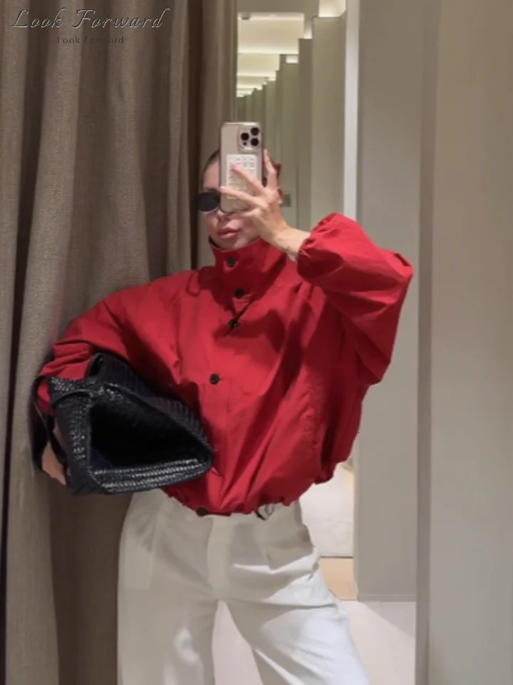 Vintage Drawstring Button Jackets Women Fashion Solid Long Sleeves Stand Collar Zipper Coats Autumn Lady Streetwear 250815