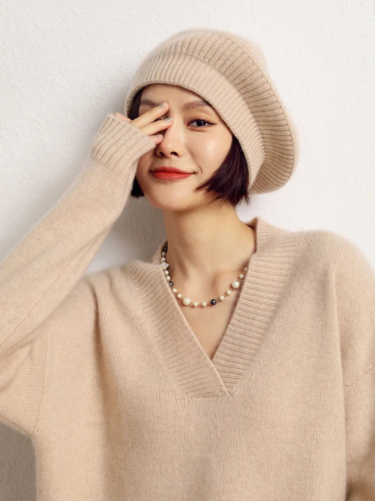 Autumn Winter Hat Women Berets Female Cap 100% Cashmere Hats Beret Elegant Warm Hat Feminine Knit Hat Versatile Headwear 250819