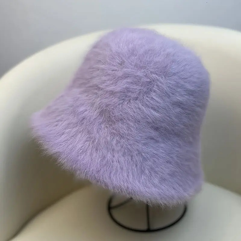 Rabbit hair fisherman hat womens versatile warm water bucket hat autumn and winter show face small basin hat 250819