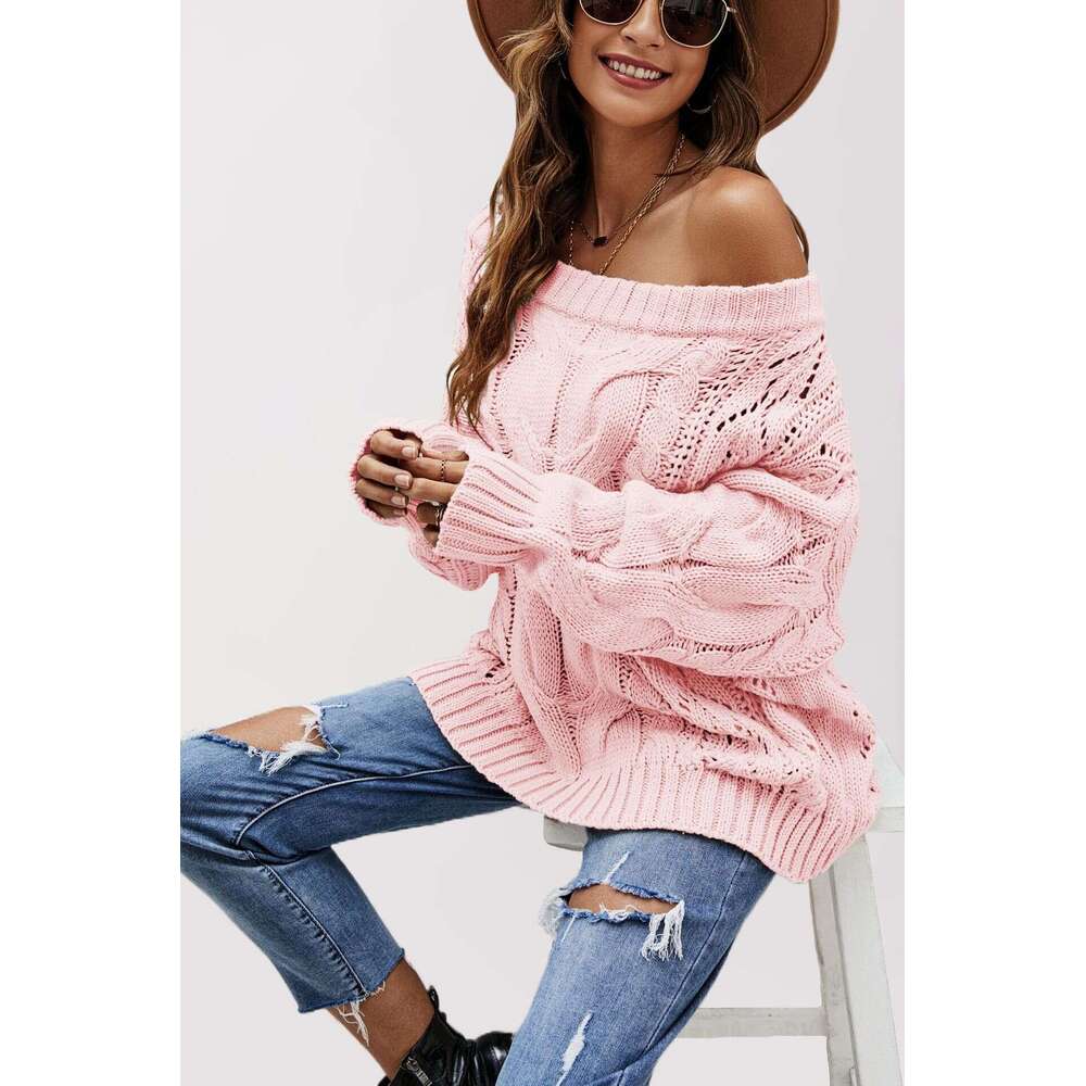 Autumn Winter New Temu Off-Shoulder Loose Knit Solid Color Pullover Sweater For Women B5