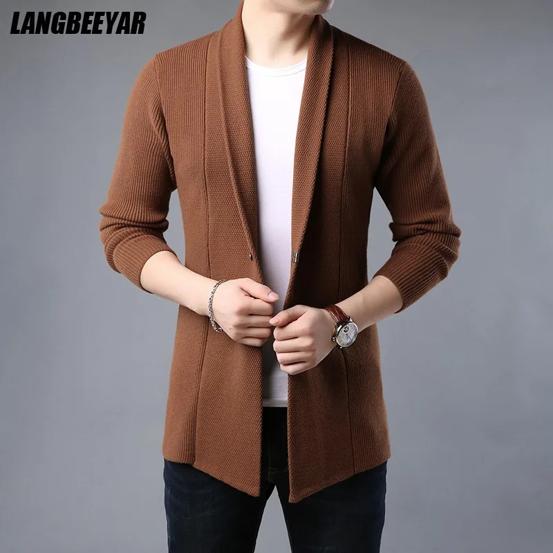 Top Grade Knit Korean Fashion Cardigan Men Sweater Woolen Casual Long Slim Fit Coats Japanese Jacket Clothes 250819