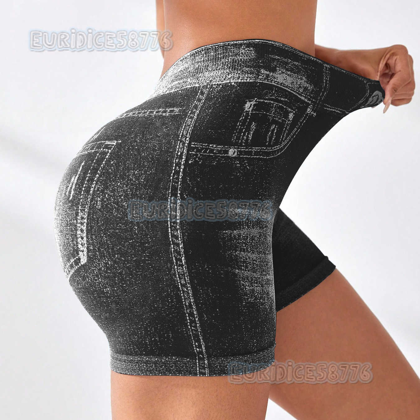 Imitation Denim Seamless Yoga Shorts for Women Back v Waist Hip Lift Quick-dry Tight-fitting Running Sports Fitness Shorts H250819