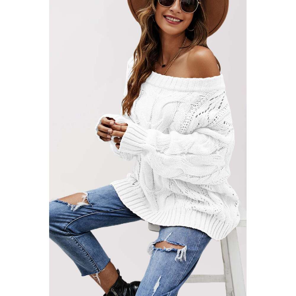 Autumn Winter New Temu Off-Shoulder Loose Knit Solid Color Pullover Sweater For Women B5