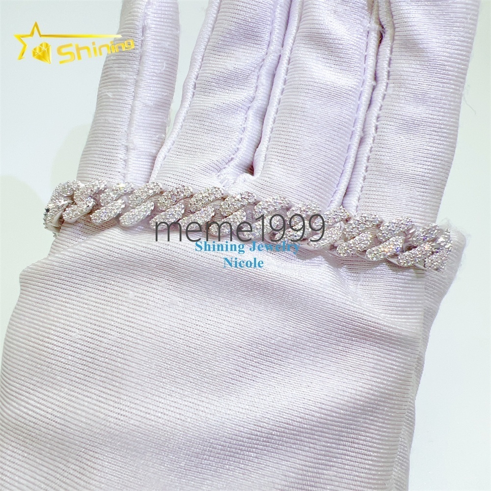 Top Quality 925 Silver Iced Out Custom Hip Hop Jewelry Moissanite Cuban Link Chain 8mm Cuban Link Bracelet
