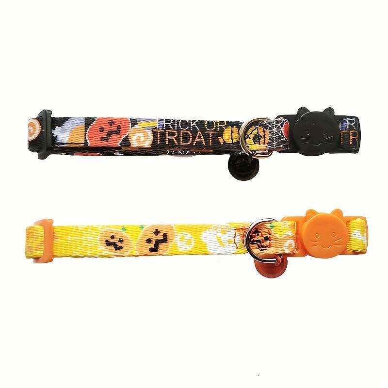 New Halloween Supplies Cat Collar Printed Kitten Neck Bell O Ring Adjustable Pet Neckband Necklace