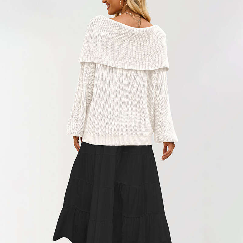 New Autumn And Winter Women's Loose Knitted Pullover Off-Shoulder Sweater B3