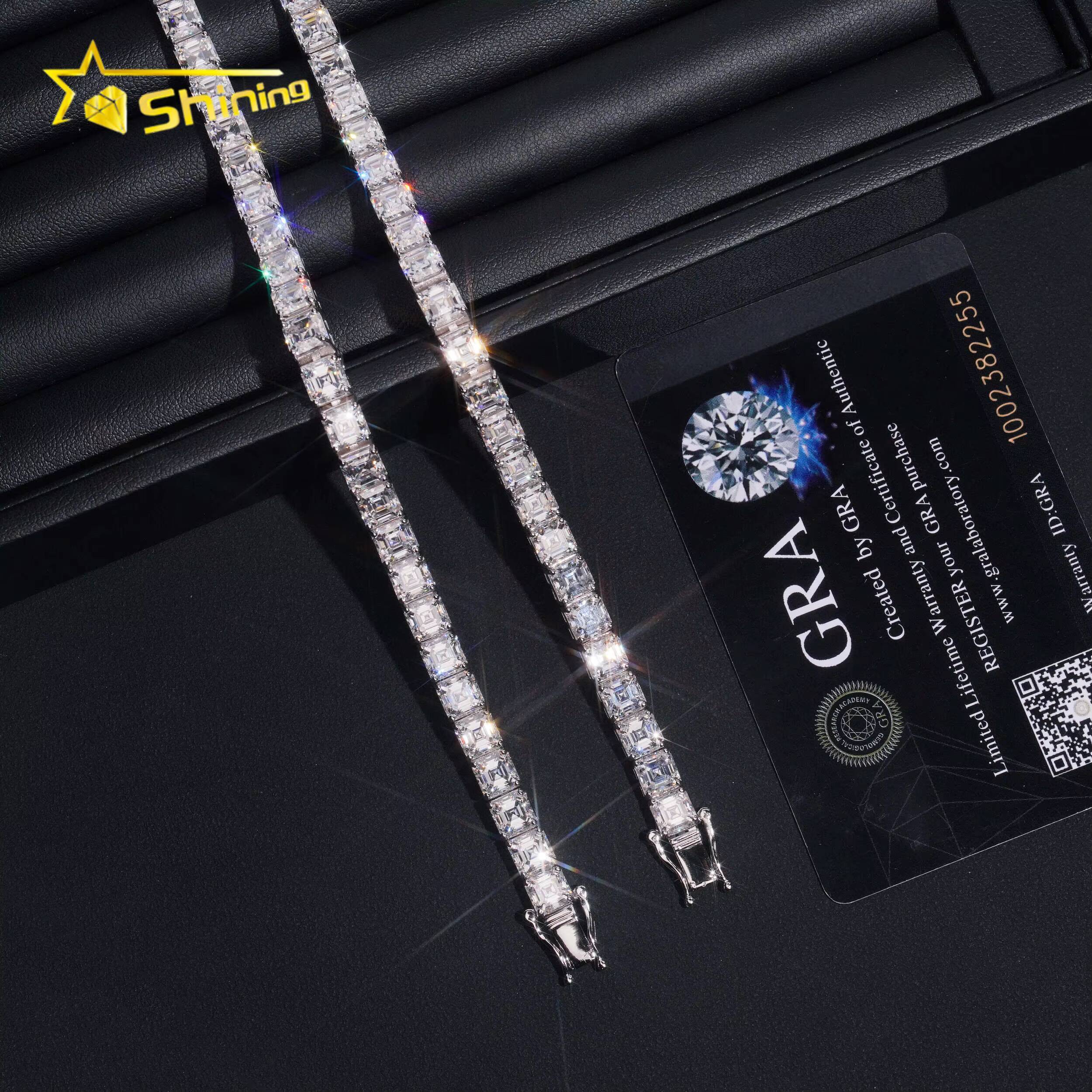 Asscher Moissanite Chain Sterling Silver 925 Moissanite Pass Diamond Tester Luxury Fancy Cut Moissanite Hip Hop Jewelry