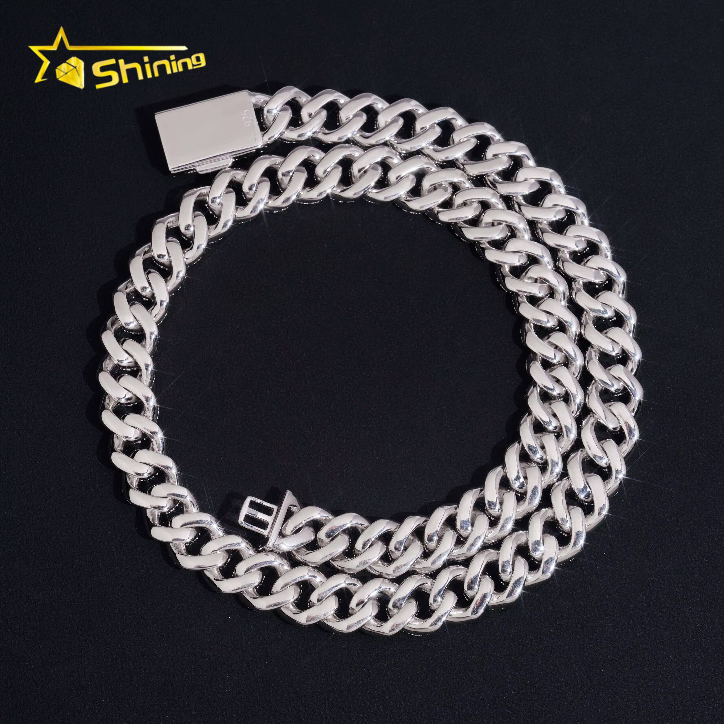 Promotion Sales Hip Hop Jewelry 12mm Width Moon Shape VVS Moissanite Cuban Link Chain 925 Sterling Silver Iced Out Men Necklace