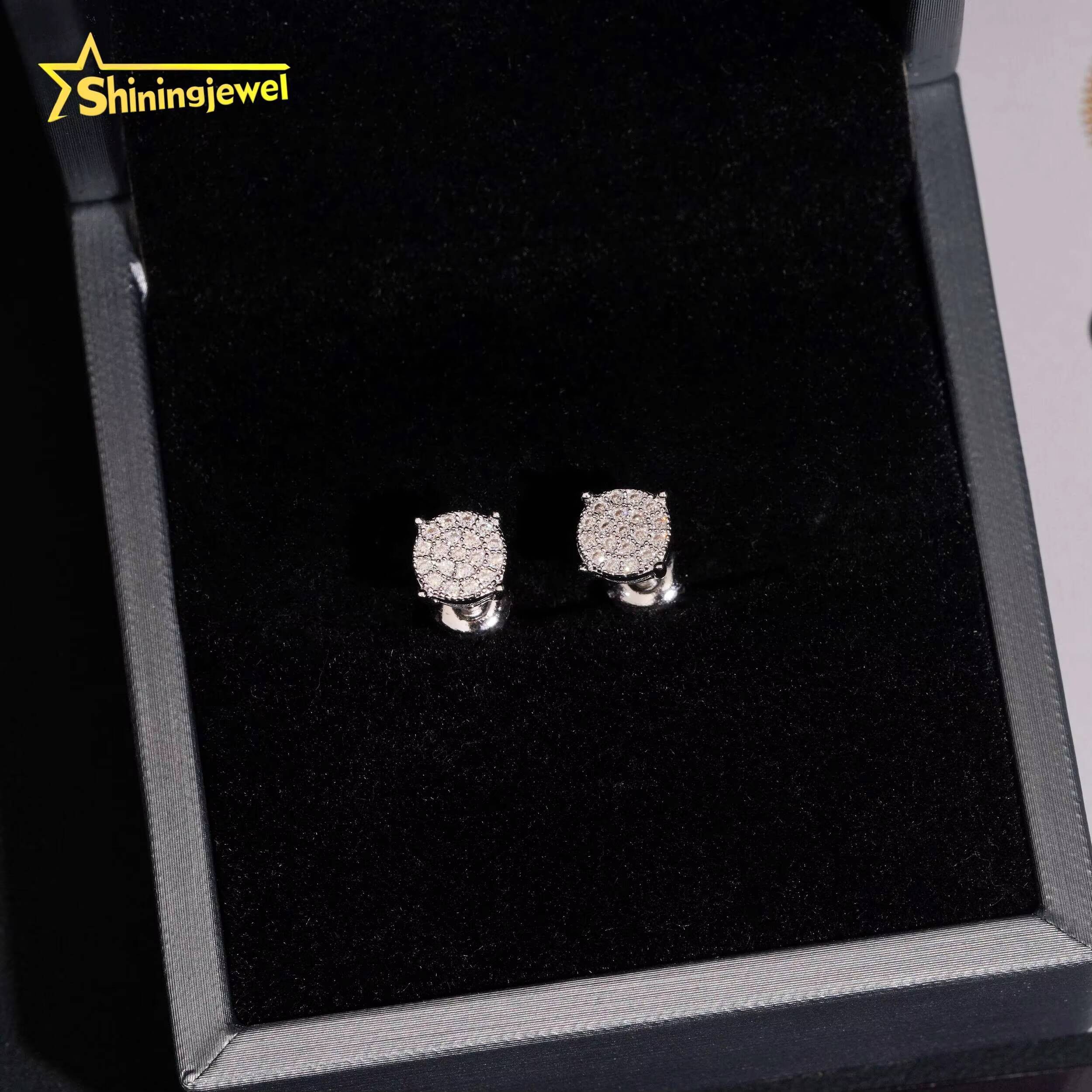 2025 new style Moissanite vvs Circle Stud Earrings Real Gold Plated Cluster Ear Studs Pass Diamond Tester Hip Hop 925 Silver
