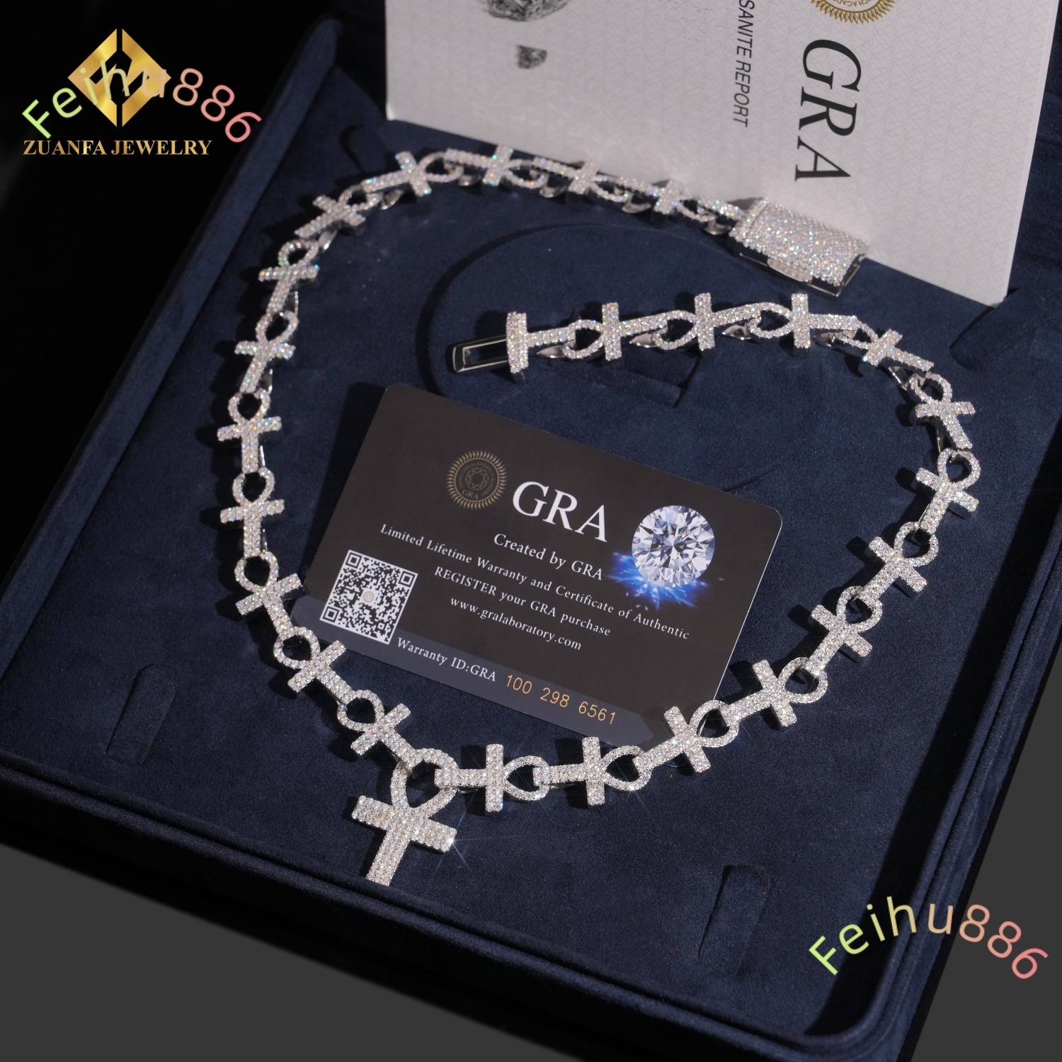 New Trendy Hip-Hop Jewelry Iced Out VVS Moissanite Diamond Cross Pendant Link Chain Pass Diamond Tester