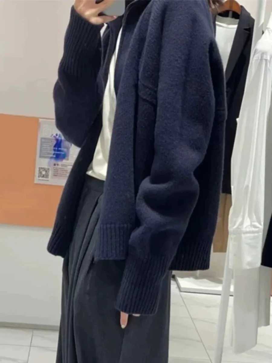 2023 Autumn/Winter Cashmere Womens Turtleneck Cardigan Heavy Zipper 100% Pure Wool Knitted Thick Sweater Loose Coat Base XJ250819