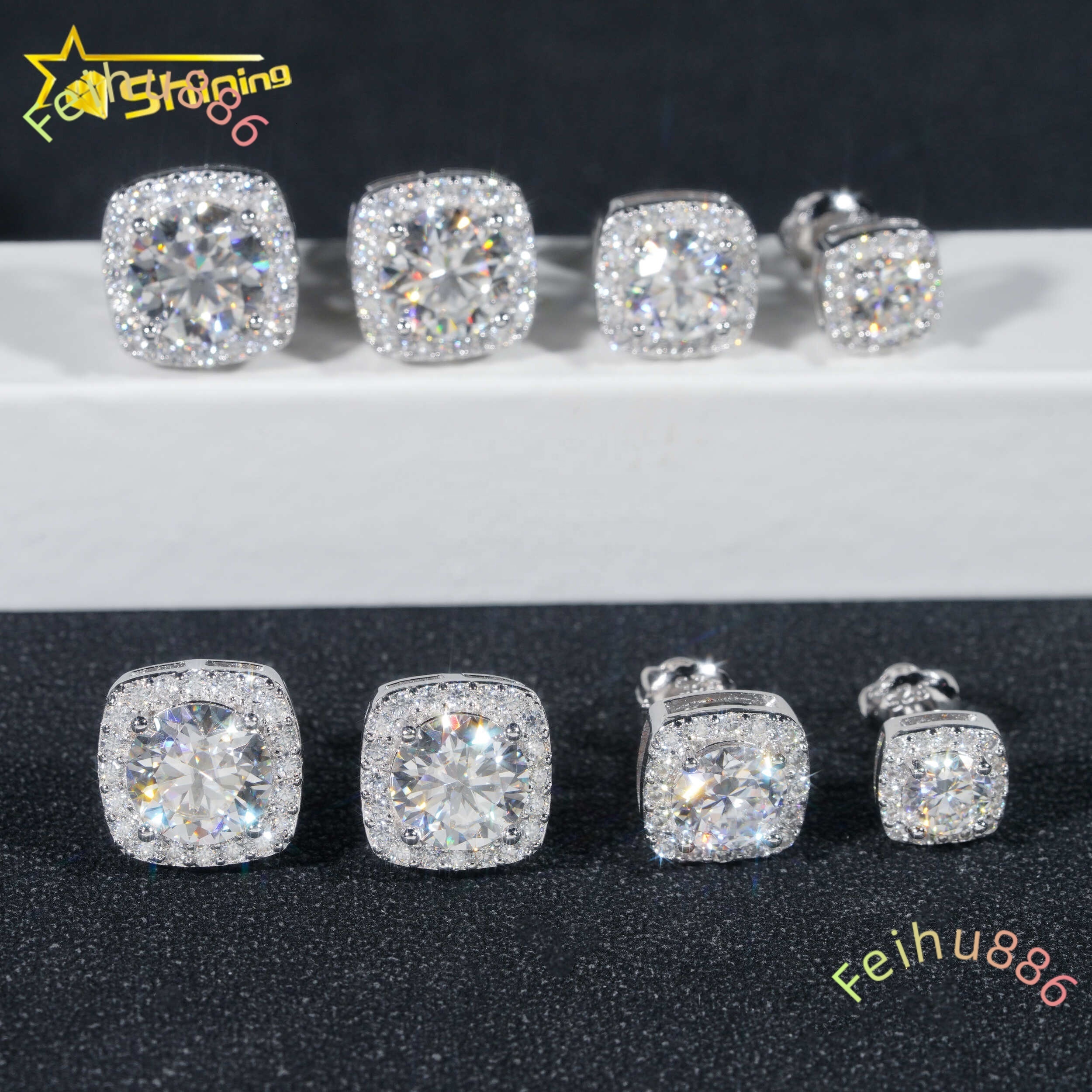 Ready to Ship Pass Diamond Tester Hot Selling Fine Jewelry 925 Sterling Silver Hip Hop VVS Moissanite Stud Earrings