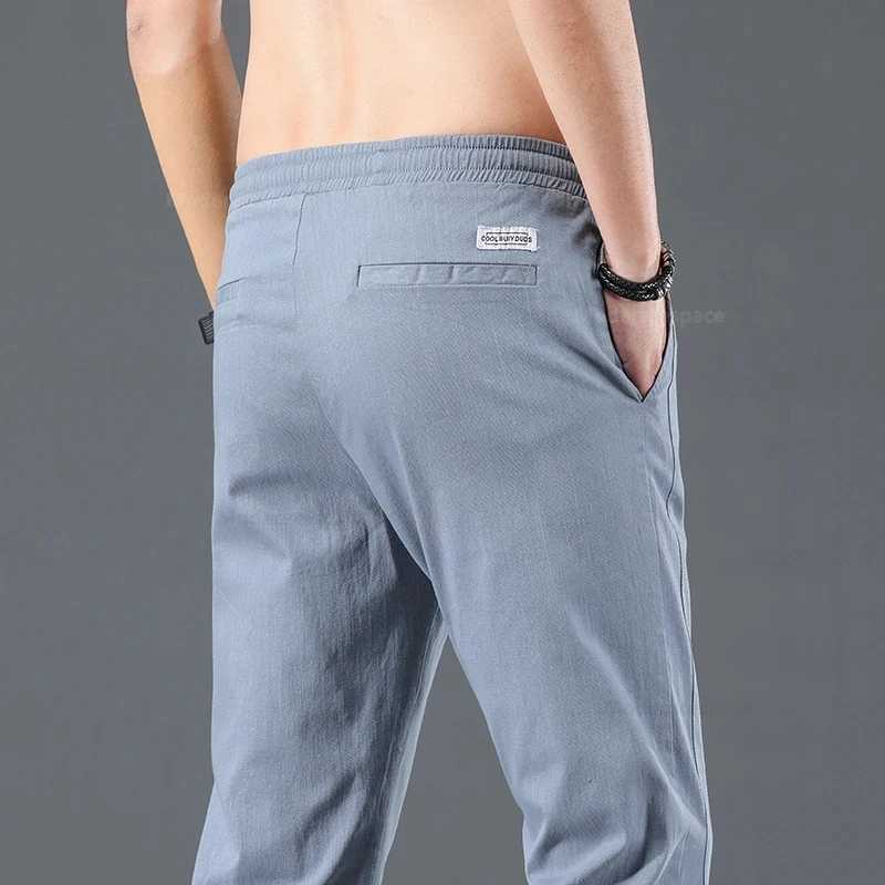 2024 Summer Thin Cotton Mens Casual Slim Pants Soft Comfortable Elastic Wrinkle Resistant Drawstring Classic Casual Pants for Men W250819