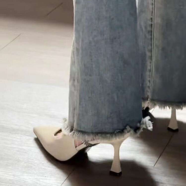 Designer French Shoe Back Strap Pointed Toe High Heels 2025 Spring Summer Fairy Style Single Shoes Sandals for Women Black