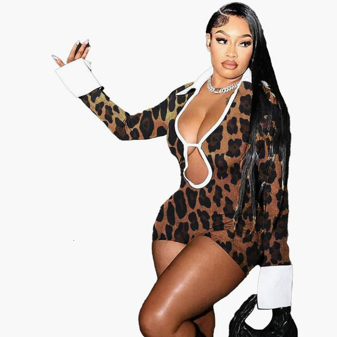 D9724 Womens Fashion Sexy Turn-down Collar Hollow Out Backless Color-block Slim Fit Jumpsuit